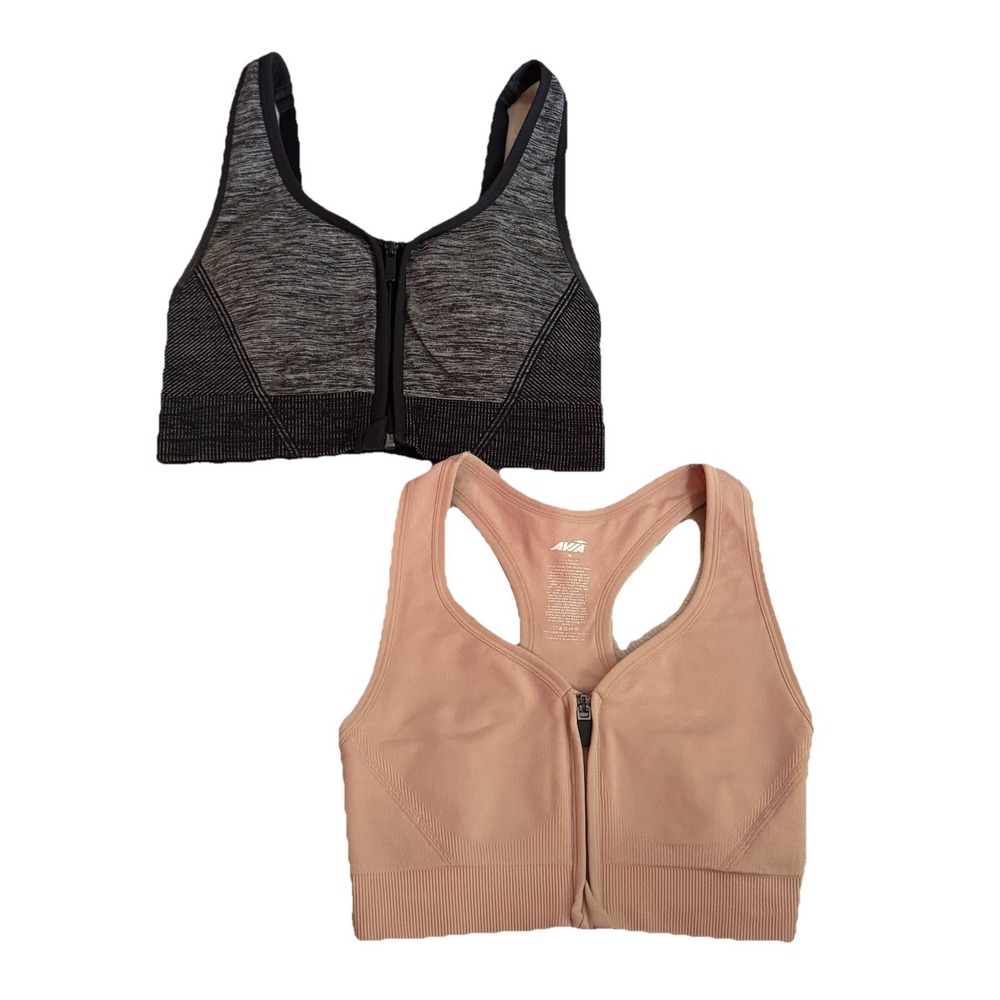 Avia All In Motion Sports Bra Lot 2 Medium Zip Front High Support Pink Gray Blac